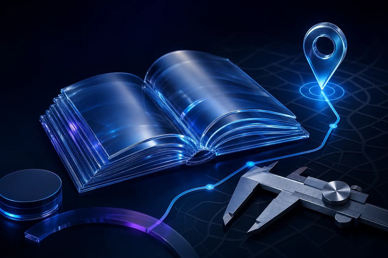 Стеклянная книга и точный инструмент на карте